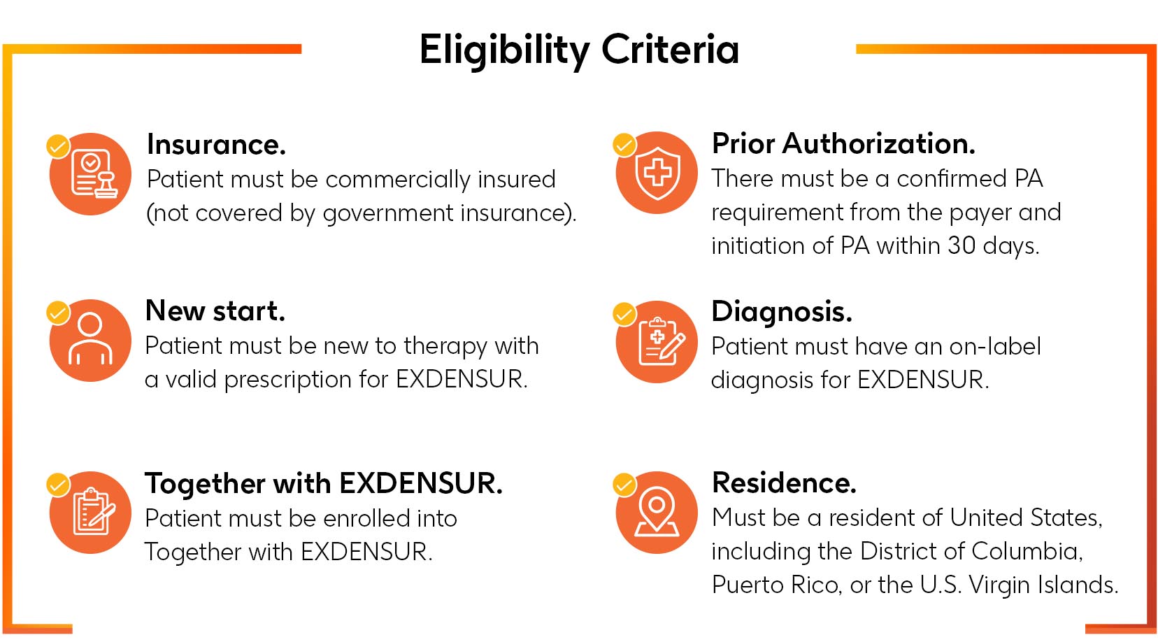 EXDENSUR Fast Start Program eligibility criteria