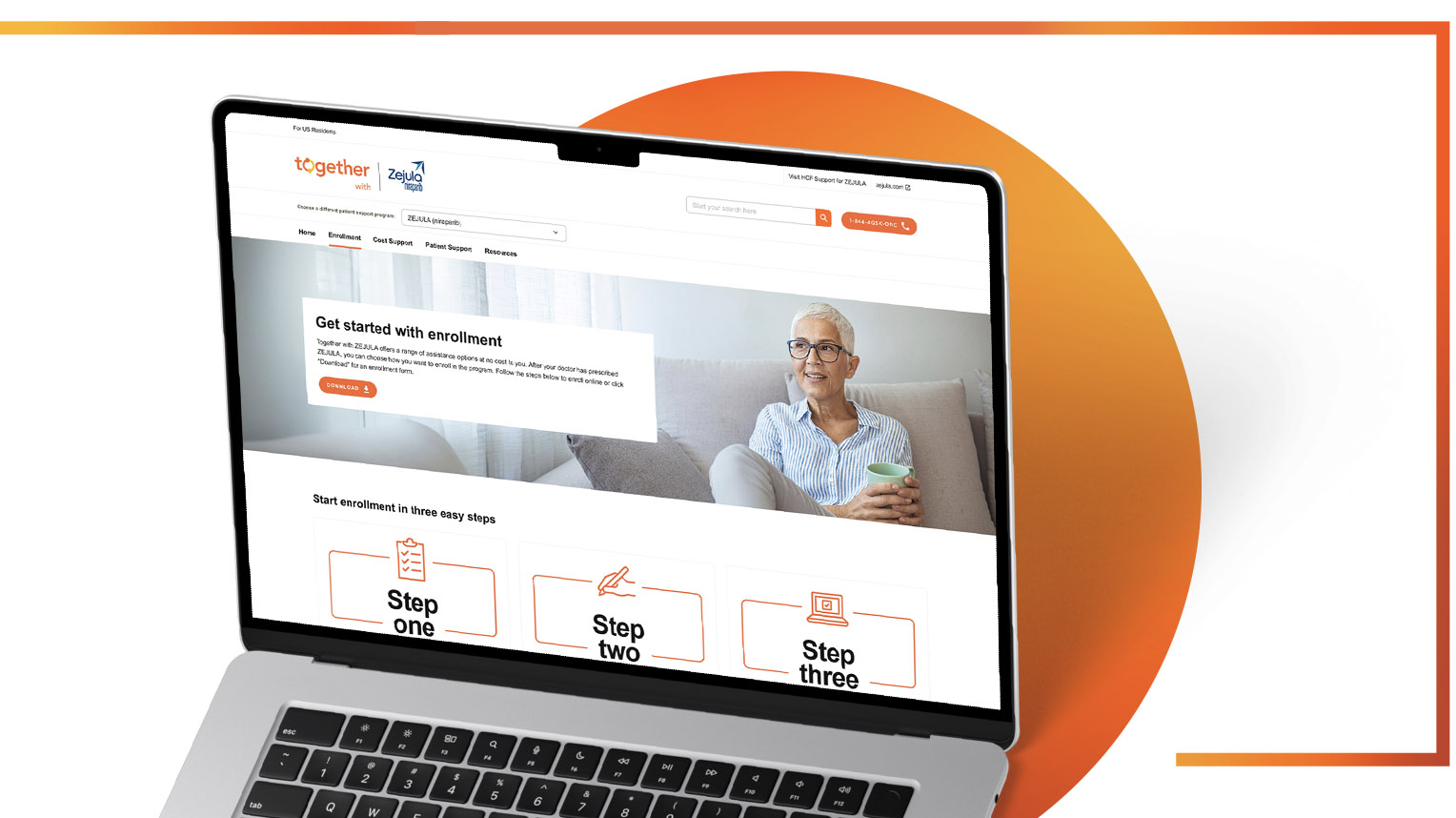 Together with ZEJULA Patient Enrollment page open on a laptop