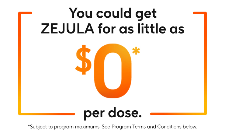 You could get ZEJULA (niraparib) for as little as zero dollars per dose. Subject to program maximums. See Program Terms and Conditions below.